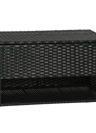 Outdoor Deck Box & Shoe Storage, PE Rattan Wicker Towel Rack with Liner for Indoor, Outdoor, Patio Furniture Cushions, Pool, Garden Tools, Black