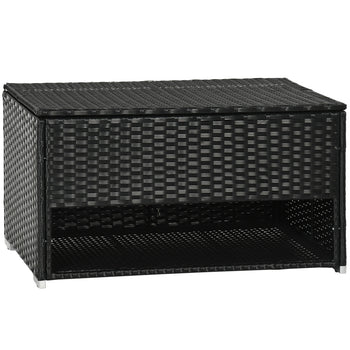 Outdoor Deck Box & Shoe Storage, PE Rattan Wicker Towel Rack with Liner for Indoor, Outdoor, Patio Furniture Cushions, Pool, Garden Tools, Black