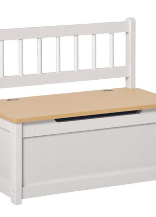 2-in-1 Kids Wooden Toy Organizer Chest Storage Box with Seat Bench Cabinet Chunk Cube with Safety Pneumatic Rod White