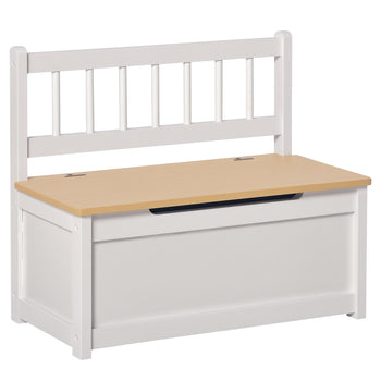 2-in-1 Kids Wooden Toy Organizer Chest Storage Box with Seat Bench Cabinet Chunk Cube with Safety Pneumatic Rod White