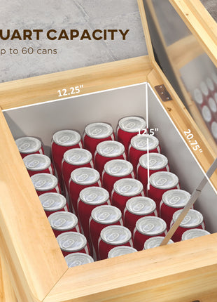 Wooden Outdoor Cooler, Beverage Cooler with Bottle Opener for Backyard Deck Poolside Party, 54 Quart, Natural