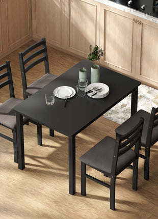 5-Piece Small Kitchen Table Set for 4, Farmhouse Dining Table Set with Upholstered Chairs and Rubber Wood Legs, Black