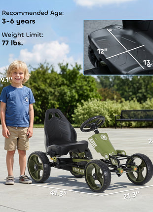 Pedal Go Kart for Kids with Adjustable Seat for 3-6 Year Old Boys and Girls, Green
