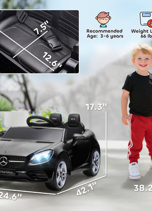 Mercedes SLC 300 Licensed Kids Electric Car with Remote Control, 12V Battery Powered Kids Ride on Car with Music, Lights, Suspension for 3-6 Years Old, Black