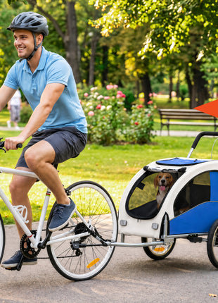 2 in 1 Dog Bike Trailer, Foldable Pet Stroller, Dog Bicycle Trailer with Suspension, for Medium Dogs, Light Gray