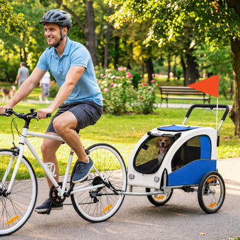 2 in 1 Dog Bike Trailer, Foldable Pet Stroller, Dog Bicycle Trailer with Suspension, for Medium Dogs, Light Gray