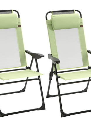 Set of 2 Portable Folding Outdoor Recliners w/ Adjustable Backrest, Green