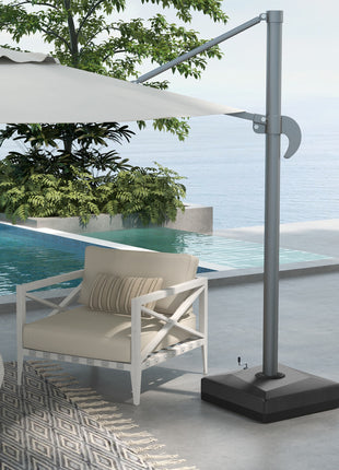 330 lbs. Fillable Umbrella Base for 84D-110V02 Model Umbrella, Cantilever Umbrella Stand, Wheels, Adjustable Feet, Black