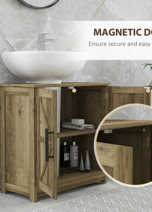 Farmhouse Pedestal Sink Storage Cabinet, Bathroom Sink Cabinet with 2 Barn Doors and Adjustable Shelf, Light Gray