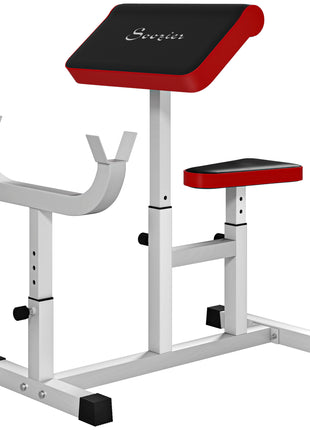265 LBS Preacher Curl Bench for Strength Training, Adjustable Seated Arm Isolated Barbell Dumbbell Bicep Station, White