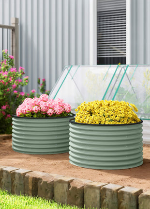 Set of 2 Raised Garden Bed, Metal Planter Box with Safety Edging, Easy-to-assemble Stock Tank, Light Green
