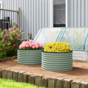 Set of 2 Raised Garden Bed, Metal Planter Box with Safety Edging, Easy-to-assemble Stock Tank, Light Green