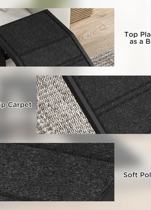 Dog Ramp w/ Non-Slip Carpet and Top Platform, 74" x 16" x 25", Black