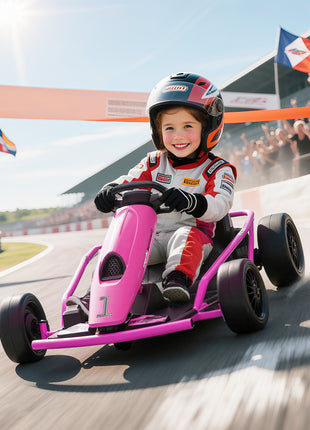 24V Electric Go Kart for Kids, Drift Ride-On Racing Go Kart with 2 Speeds, for Boys Girls Aged 8-12 Years Old, Pink