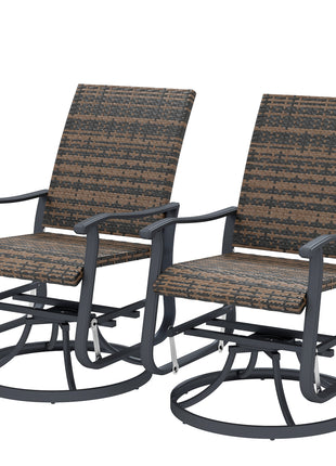 Wicker Rattan Swivel Patio Glider Chair Set of 2, Outdoor Glider Chair with Steel Frame, High Back, Brown