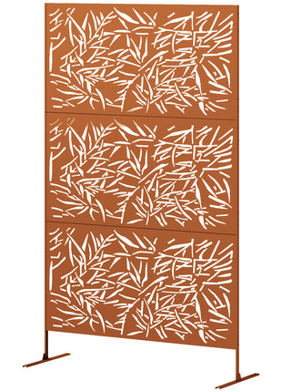 Decorative Privacy Fence Screen, Metal Outdoor Privacy Screen Climbing Plant Trellis with Stand, Bamboo Brown