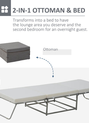 Convertible Ottoman, Guest Sleeper Bed, Gray