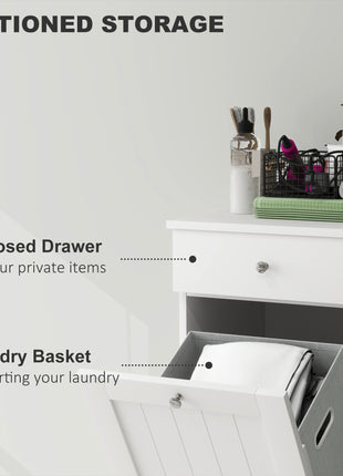 Laundry Hamper Cabinet, Laundry Cabinet with Tilt Out Laundry Basket and Drawer, White