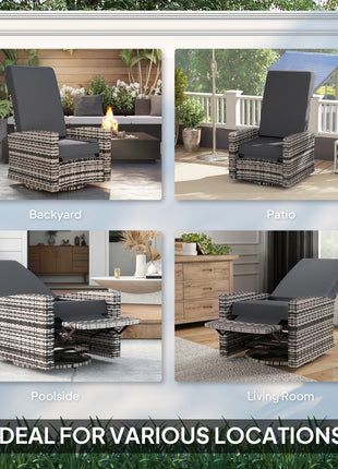 Outdoor Wicker Swivel Recliner Chair, Lifting Footrest, 360° Rotating Basic, Water-resistant Cushions, Gray