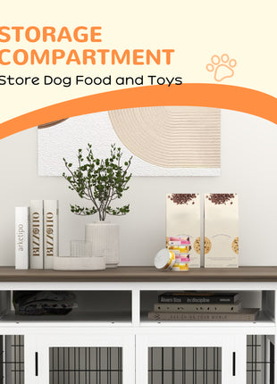 Dog Kennel Furniture Side End Table with Storage, Double Doors for Small and Medium Dogs, White