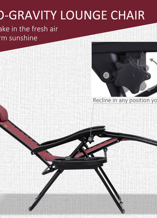 Zero Gravity Chair Set with Side Table, Folding Reclining Chair with Cupholders & Pillows, Adjustable Lounge Chairs for Pool, Backyard, Lawn, Beach, Wine Red