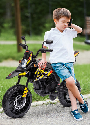 12V Aprilia Licenced Kids Motorcycle with Training Wheels, Spring Suspension, LED Light, USB, Music, Yellow
