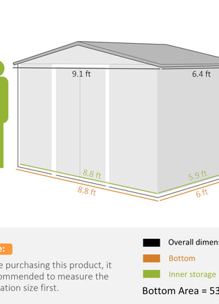 9' x 6' Outdoor Storage Shed, Garden Tool Metal Shed with Foundation Kit, Double Lockable Door, Air Vents and Sloping Roof, for Backyard, Patio, Lawn, Dark Gray