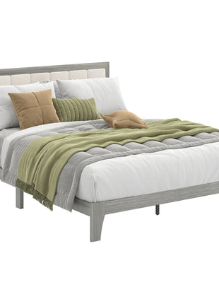 Queen Bed Frame with Headboard Queen Platform Bed Frame with Wooden Slats No Box Spring Needed Easy Assembly Gray