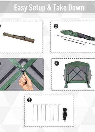 Pop Up Camping Canopy Gazebo Screen Shelter Tent with Single Person Easy Set-Up, Ventilating Mesh, Portable Carry Bag for Outdoor Tenting Party Event, 7x7FT, Green