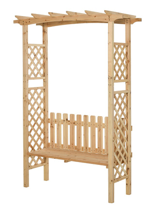 Outdoor Garden Bench Arch Pergola with Natural Fir Wood Build, Protective Varnish, & 2 Person Ergonomic Bench