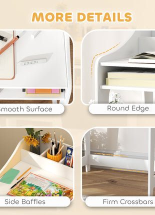 Kids Desk and Chair Set with Storage and Shelves, for Bedroom & Study Room, Gift for 3-8 Years Old, White