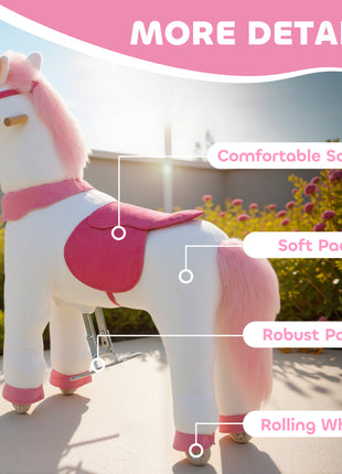 Ride on Unicorn Toy for Kids 4-7 Years, 37.8 Inch Plush Baby Rocking Horse with Wheels, No Battery Required, White