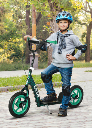 Kids Scooter with Adjustable Handlebar, Kids Kick Scooter with Non-slip Footplate, Rear Brake, 12" EVA Wheels, Green
