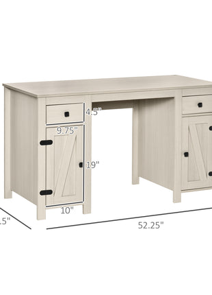 Farmhouse Computer Desk with Storage, Home Office Desk with 2 Drawers and 2 Cabinets, Cream White