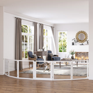 Wooden Pet Gate, 6-Panel Folding Dog Safety Barrier with Support Feet for Small & Medium Dogs, White