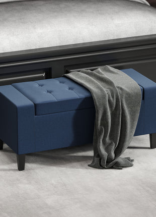 Upholstered Storage Ottoman Bench, Button Tufted Ottoman with Hidden Storage, Lift Top for Living Room, Dark Blue