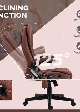 6 Point Vibrating Massage Office Chair with Heat, Microfiber High Back Executive Office Chair with Reclining Backrest, Padded Armrests and Remote, Red
