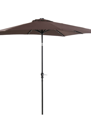 9' x 7' Solar Umbrella, LED Lighted Patio Umbrella for Table or Base with Tilt & Crank, Outdoor Umbrella for Garden, Deck, Backyard, Pool, Beach, Brown