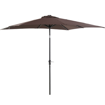 9' x 7' Solar Umbrella, LED Lighted Patio Umbrella for Table or Base with Tilt & Crank, Outdoor Umbrella for Garden, Deck, Backyard, Pool, Beach, Brown