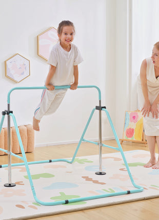 Folding Gymnastics Bar for Kids, Adjustable Height, Green