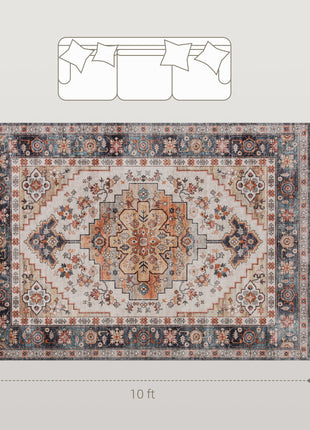 Area Rug 8x10, Machine Washable Rug, Non-Slip Boho Print Pattern Medallion Carpet for Living Room, Bedroom, Tawny Brown