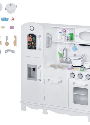 Kids Kitchen Playset with Telephone, Wooden Kitchenette for kids with Cookware, Storage Cabinet, Water Dispenser, Blackboard, Toddler Pretend Play Kitchen with Cooking Accessories for Aged 3+