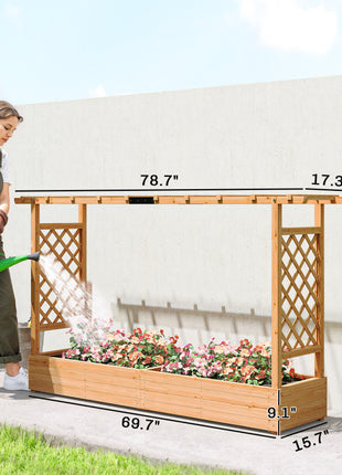 Wooden Planter Box with Trellis, Hanging Roof and Drainage Holes for Climbing Plants, Vegetables, Herbs and Flowers