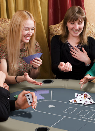 Foldable Poker Table Blackjack Texas Holdem Poker Game Table with Cup Holders, 70" Oval, Blue