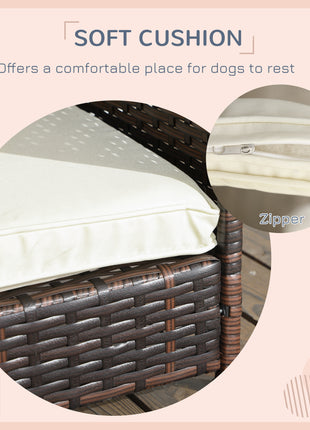 Outdoor Dog Bed with Canopy, Rattan Dog Bed with Soft Cushion Removable Cover for Medium and Large Dogs, Cream White