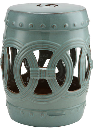 14" x 17" Ceramic Garden Stool with Double-Coin Knotted Ring Design & Strong Glazed Material, Decorative End Table, Home Collection, Antique Blue
