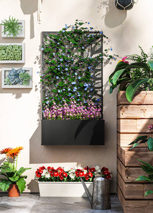 Metal Garden Bed with Trellis for Climbing Plants, Freestanding or Wall Mounted Flower Bed for Garden, Patio, Balcony