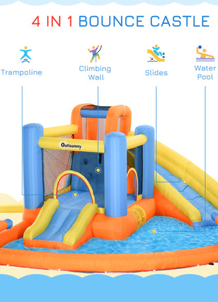 5-in-1 Kids Inflatable Bounce House Jumping Castle with Water Pool, Slide, Climbing Walls & 2 Water Guns