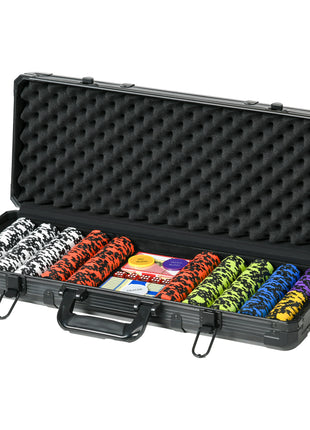 500PCs 14 Gram Clay Poker Chips Set Casino Poker Chips with Aluminum Case, Playing Cards, Dealer Button, 5 Dices