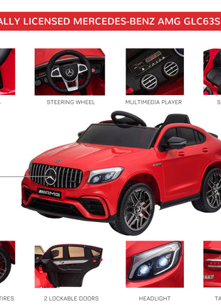 12V Toddler Ride On Car with Remote Control, Mercedes Benz AMG GLC63S Coupe, Electric Car with 2 Speed, MP3 Player, Light, Horn, Songs, Suspension, Red